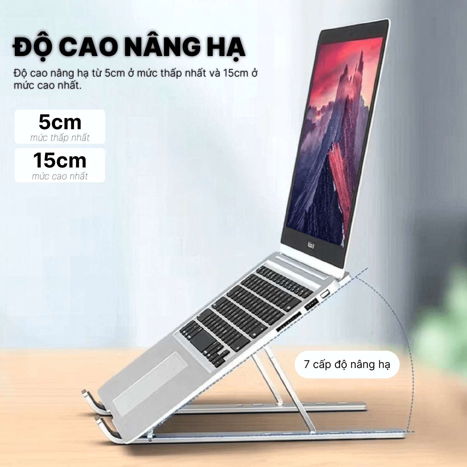 Chi tiết giá đỡ laptop n3 full bạc bằng nhôm cho máy 11–15 inch