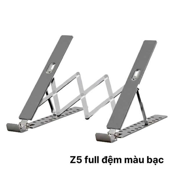 Giá đỡ laptop Z5 full đệm BẠC – Nhôm dày, 10 cấp độ nâng hạ phù hợp cho laptop 11-17 inch