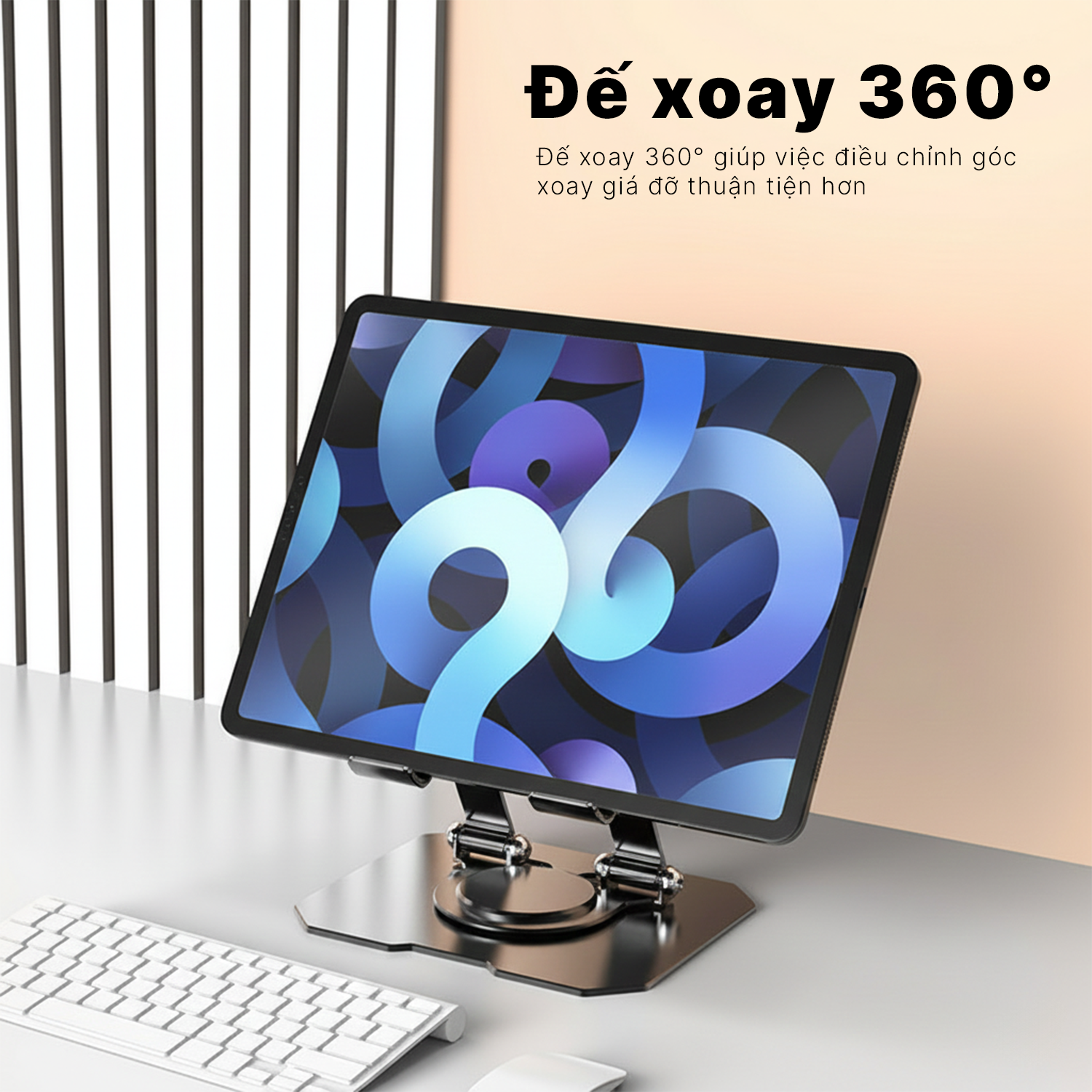 Giá đỡ xoay tablet L08 BẠC – Kim loại, xoay 360° phù hợp cho tablet dưới 11 inch
