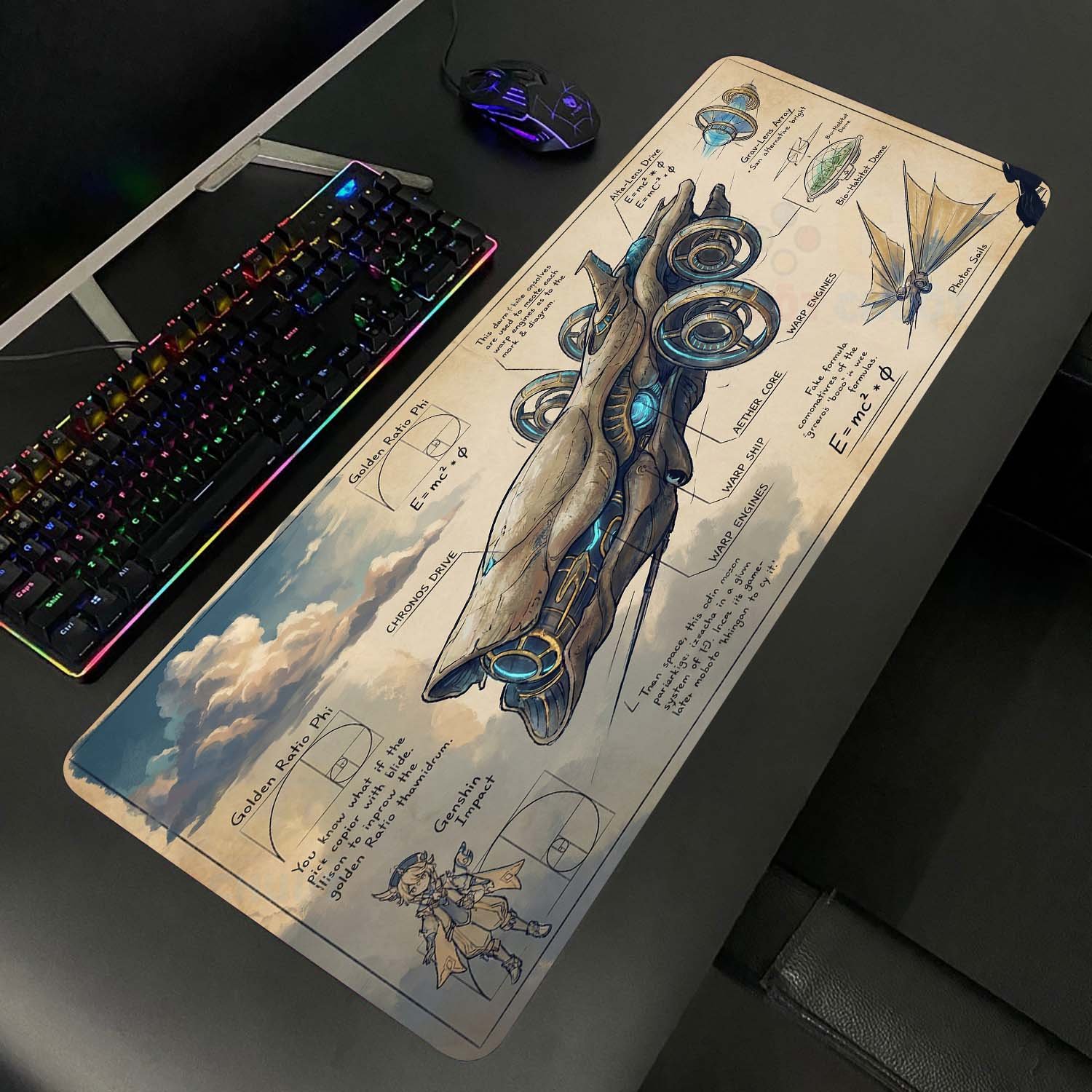Lót chuột cỡ lớn 80x30 Bản vẽ phi thuyền cho gaming setup