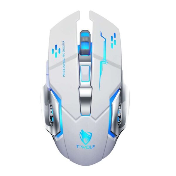 Chuột Gaming Không Dây T Wolf Q13 White - Thiết kế gaming, Kết nối 2.4Ghz, LED RGB, Silent Switch