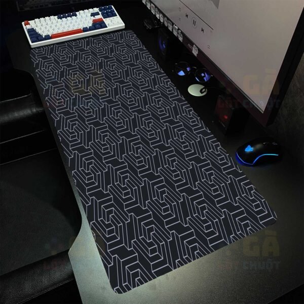 Lót chuột 90x40 3mm Deskmat hoa văn đen có dấu cộng ở giữa mấy cái ô vuông Dày 3mm