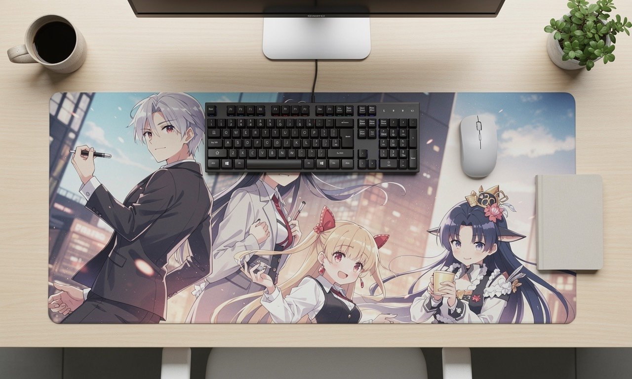 lót chuột 90x40 anime trong setup bàn làm việc gọn