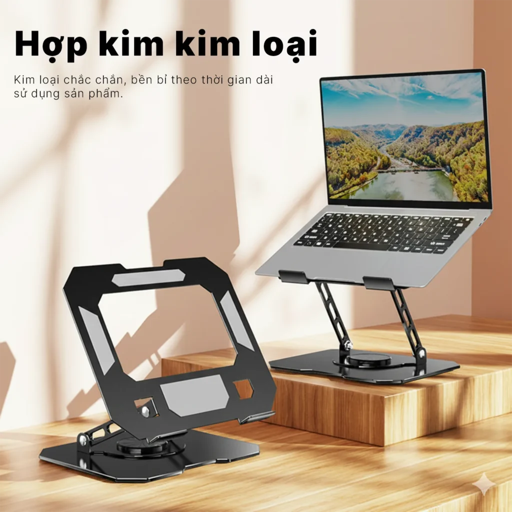 giá đỡ laptop nhôm trên bàn làm việc